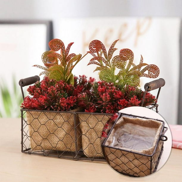 Vintage Wire Basket Rattan Hanging Flower Pot Storage Basket Fabric Liner